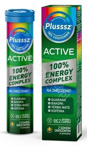 Polski Lek S.A. Plusssz Active 100% Energy Guarana + Kofeina + Magnez 20 Tabletek Musujących