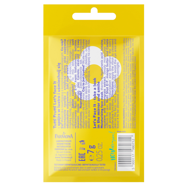 Tutti Frutti Let's Face It Nawilżająca Maseczka z Kompleksem Nawilżającym 7% + Nutri Shot E+F 7g