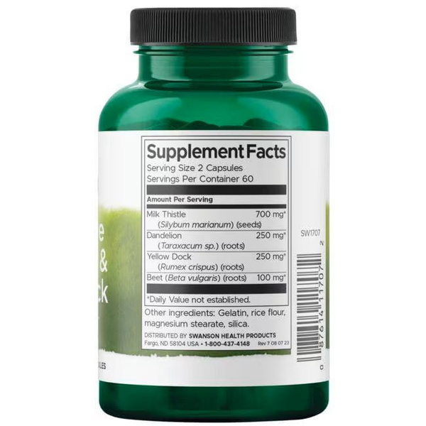 Swanson Milk Thistle Dandelion & Yellow Dock 120 Capsules