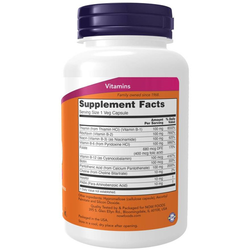 Now Foods Vitamin B-100 Complex Wspomaga Układ Nerwowy i Odpornościowy 250 Kapsułek
