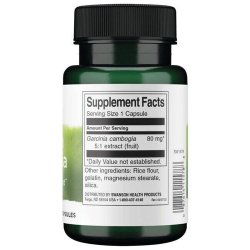 Swanson Garcinia Cambogia 5:1 Extract 80mg Tamaryndowiec Malabarski 60 Kapsułek