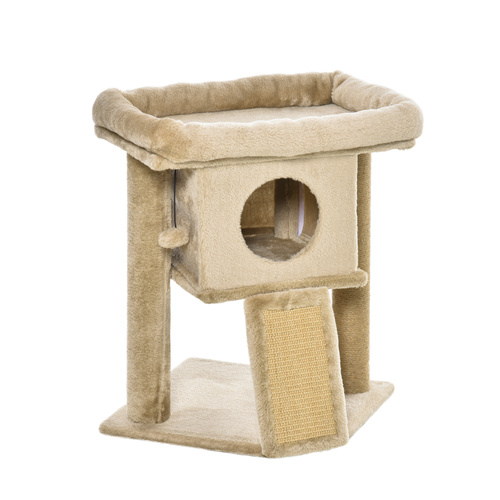 PawHut Cat Tree Tower for Indoor Cats Cat Scratching Post Climbing Activity Centre w/Jute Scratching Pad, Toy Ball, Cat House - Coffee