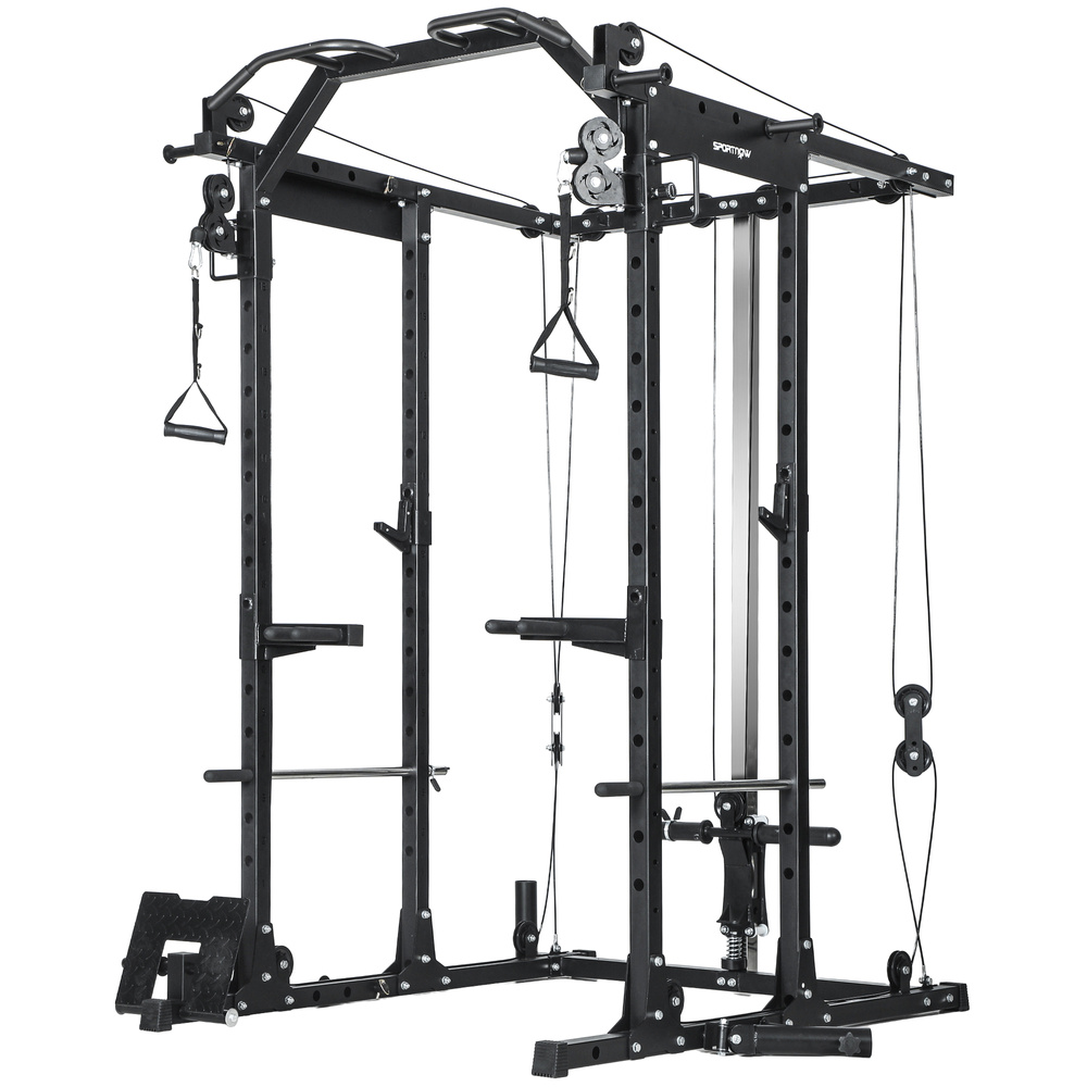 SPORTNOW Lat Pull-Down Home Gym Machine with Cable Crossover for Home Strength Training, Black