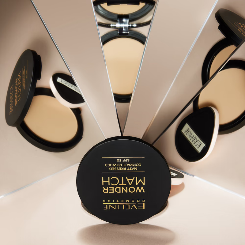 Eveline Wonder Match Matowy Puder Prasowany z Filtrem Ochronnym SPF30 Nr 02 Medium Beige 8g