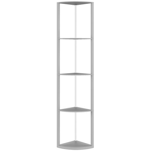 HOMCOM RGB LED Floor Lamp with Shelves, 5-Tier Dimmable Standing Lamp with Adjustable Brightness and Remote Control, Modern Corner Display Shelf Unit for Living Room Bedroom Office, Grey