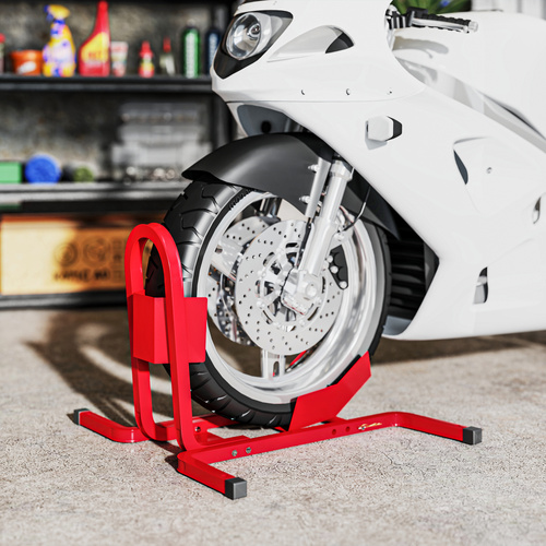 HOMCOM Metal Motorcycle Motorbike Wheel Chock Locking Stand System 17", 19", 21"/43, 48, 51 cm Front Wheels Steel Adjustable Fixing Tyre Holder Support