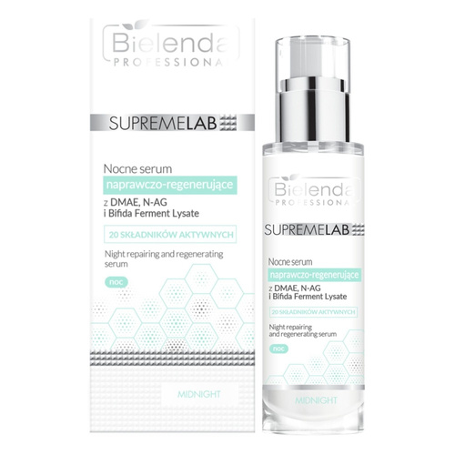Bielenda Professional Supremelab Night Serum Repairing and Regenerating with DMAE N-AG Bifida Ferment Lysate for Mature Dry and Dehydrated Skin 30ml
