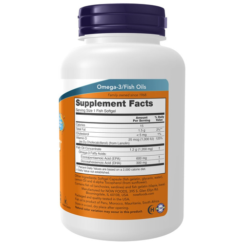 Now Foods Ultra Omega 3-D z Witaminą D-3 Wspomaga Zdrowie Serca i Mózgu 180 Kapsułek