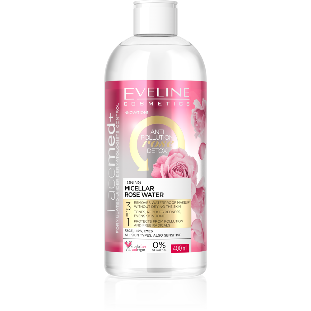 Eveline Facemed Tonning Micellar Rose Water Face  Detox Waterproof Makeup 400ML