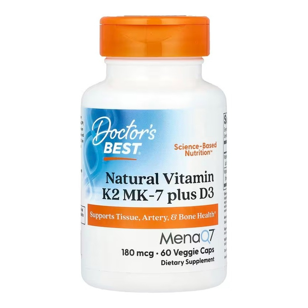 Doctor's Best Natural Vitamin K2 MK7 with MenaQ7 plus D3, 180mcg Capsules 60 vcaps
