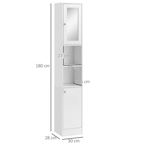 kleankin Tall Bathroom Storage Cabinet with Mirror, Freestanding Floor Cabinet Tallboy Unit with Adjustable Shelves, White