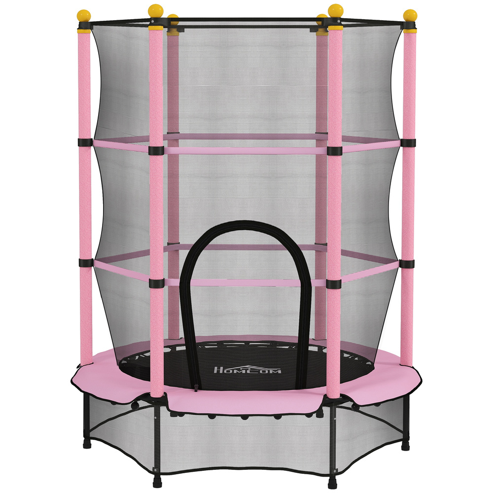 HOMCOM 4.6FT/55" Kids Trampoline with Enclosure Net, Outdoor Indoor Use, for Ages 3-10 Years, Pink
