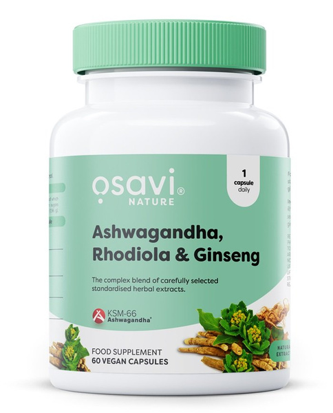 Osavi Ashwagandha + Rhodiola & Ginseng Adaptogen Complex for Stress and Energy 60 Vegan Caps
