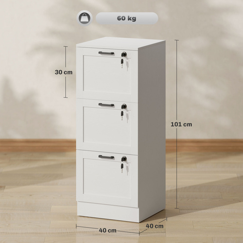HOMCOM 3-Drawer Filing Cabinet with Lock - White