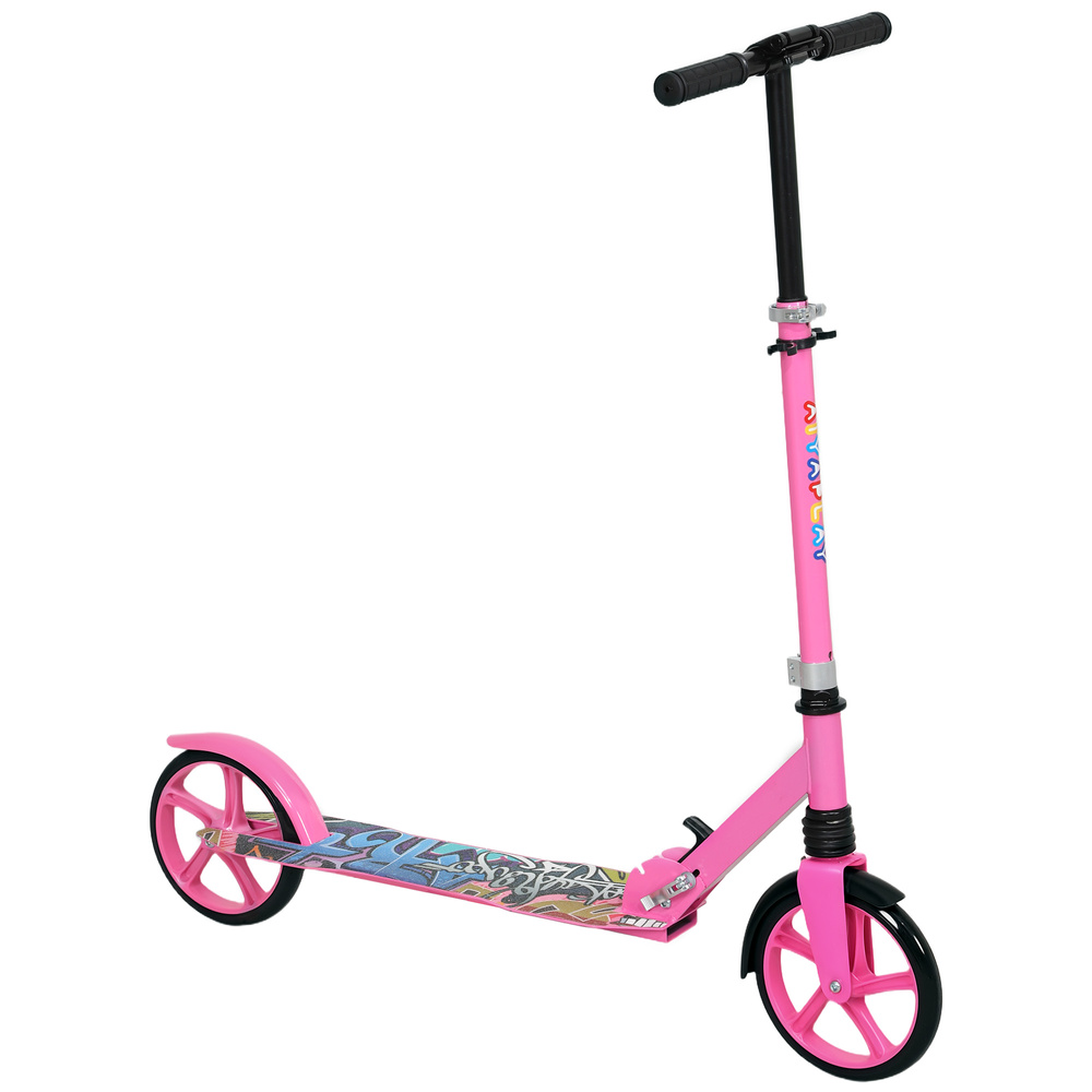 AIYAPLAY Foldable Kids Scooter with Adjustable Handlebar, 200mm Big Wheel, Rear Fender Brake, for Ages 6-12 Years, Pink