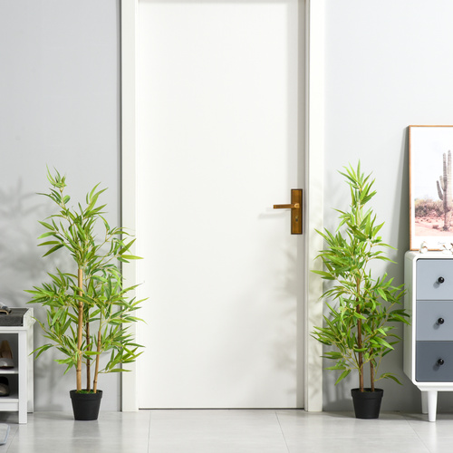 Outsunny Artificial Ficus Tree, with Weighted Plant Pot - Green