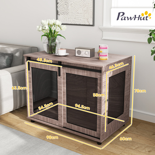 PawHut Dog Crate Furniture with Sliding Door for Large Dogs, Walnut Brown