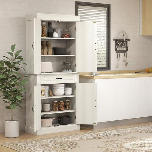 HOMCOM Tall Kitchen Cupboard, Kitchen Pantry Cabinet with Drawer, Shelves, Cream White