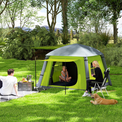 Outsunny Inflatable Camping Tent w/ Hand Pump, Easy Setup 1/2 Person Blow Up Tent Waterproof 190T Taffeta w/ Mesh Windows, Doors and Carry Bag, Green