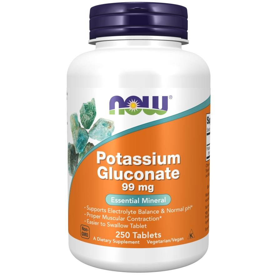 Now Foods Potassium Gluconate 99mg Glukonian Potasu Wspomaga Zdrowie Mięsni 250 Tabletek
