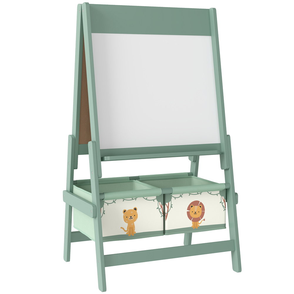 AIYAPLAY Art Easel for Kids, Double-Sided Whiteboard/Blackboard with Paper Roll, Two Storage Boxes, for Ages 3-8 Years, Green