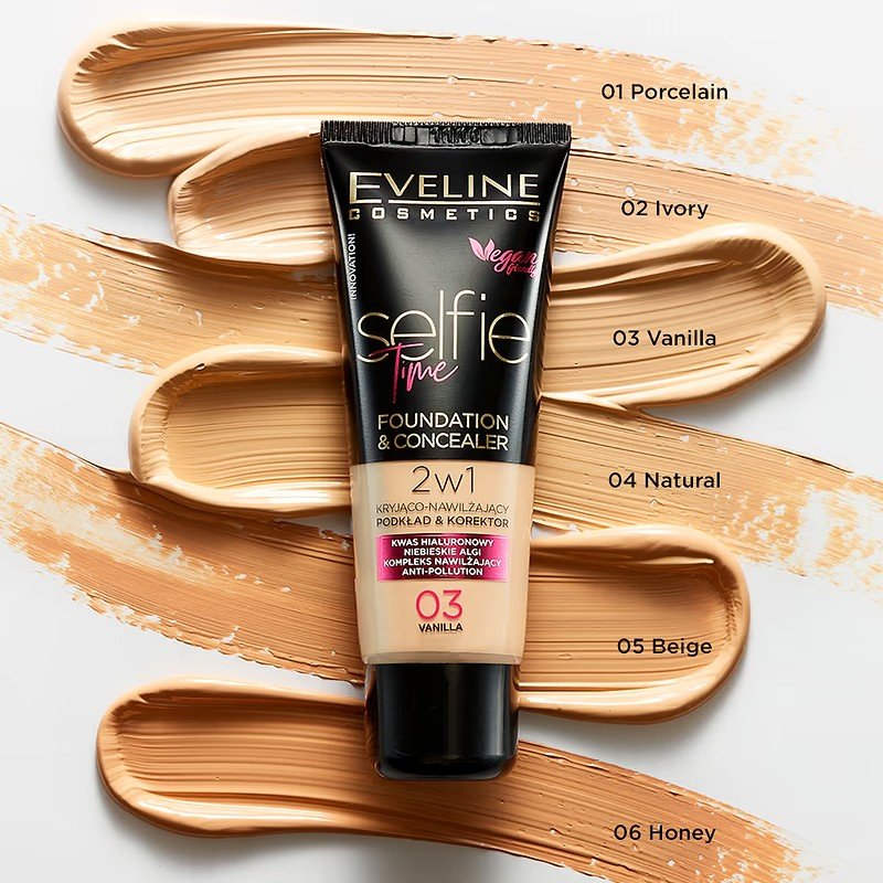 Eveline Selfie Time Foundation Concealer Covering Moisturizing Skin No 01 Porcelain 30ml
