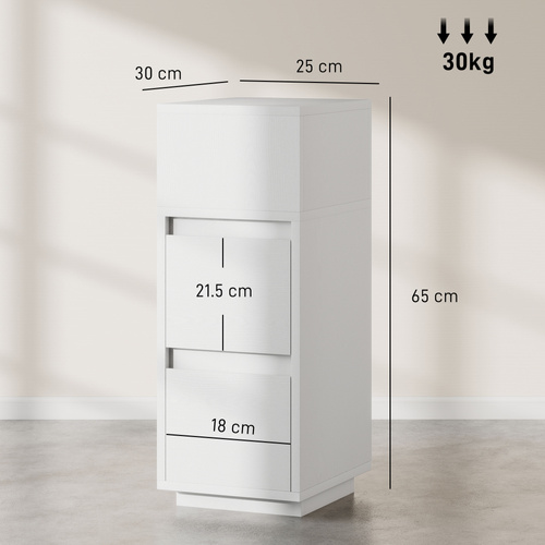 HOMCOM Slim Bedside Table, Narrow Bedside Cabinet with Open Shelf and 2 Drawers for Bedroom, Living Room, White
