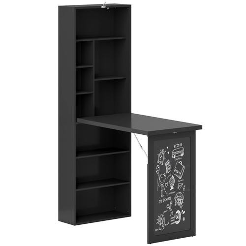 HOMCOM Three-Part Work Desk, with Storage and Chalkboard - Black