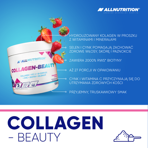 Allnutrition Collagen-Beauty Hydrolyzed Beef Collagen with Vitamin and Mineral Complex Strawberry 158g