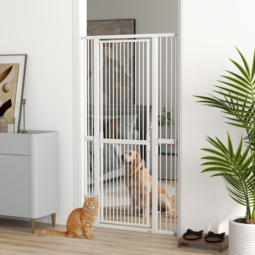 PawHut 180cm Extra Tall Pet Gate with 3.5 cm Narrow Gap, Pressure Mounted No Drilling Cat Gate for Doorways, 76-104cm Width