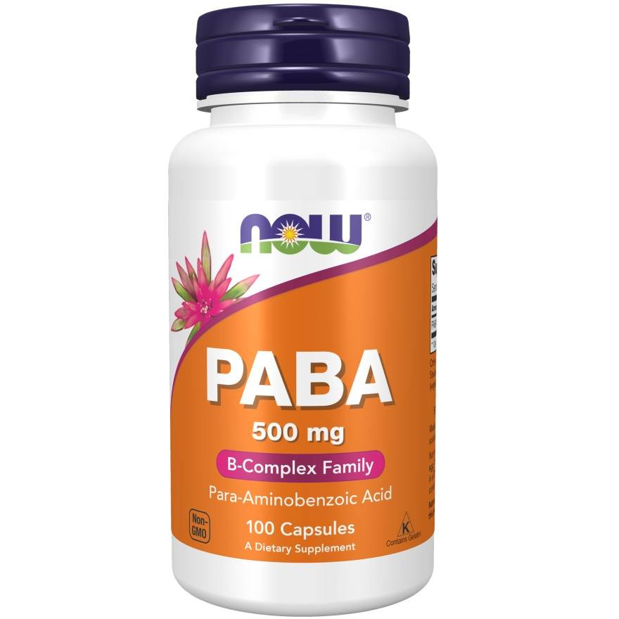 Now Foods PABA 500mg Kwas P-Aminobenzoesowy 100 Kapsułek