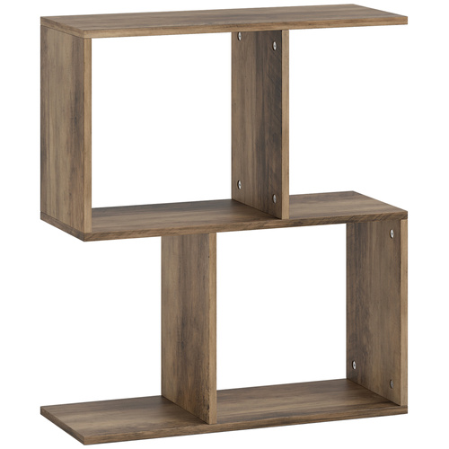 HOMCOM Side Table, Narrow End Table with Storage Shelves, S-Shaped, 3-Tier, 50W x 19.5D x 58H cm, Oak