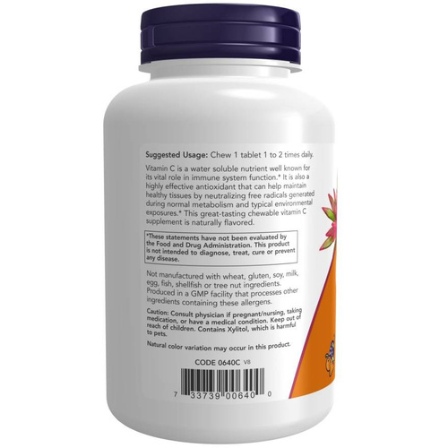 Now Foods Vitamin C-500 Chewable Berry Cherry Flavor 100 Tablets