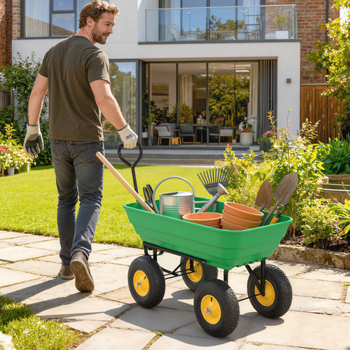 Outsunny 75 Litre Large Garden Cart, Tipping Wheelbarrows Heavy Duty Garden Dump Trolley 200kg Capacity for Festivals, Tools, Plants, Logs - Green