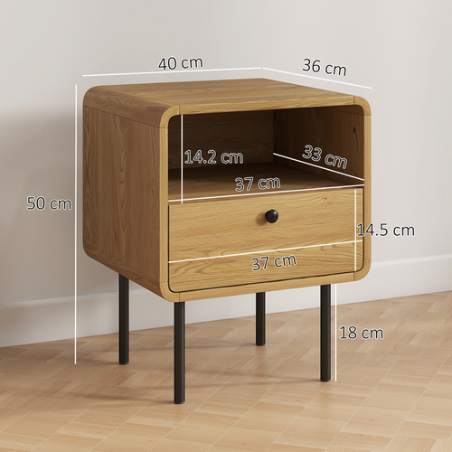HOMCOM Bedside Table with Drawer and Open Shelf - Oak