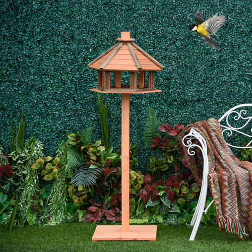 PawHut 130cm Wooden Bird Table, Feeding Station with Roof for Outdoor, Brown