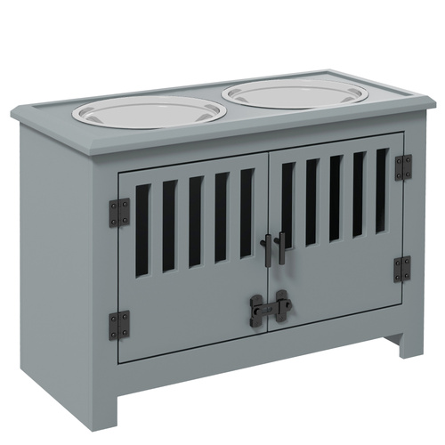 PawHut Raised Dog Bowls, Pet Feeding Station, with Storage, Food and Water Bowls, for Large Dogs - Grey