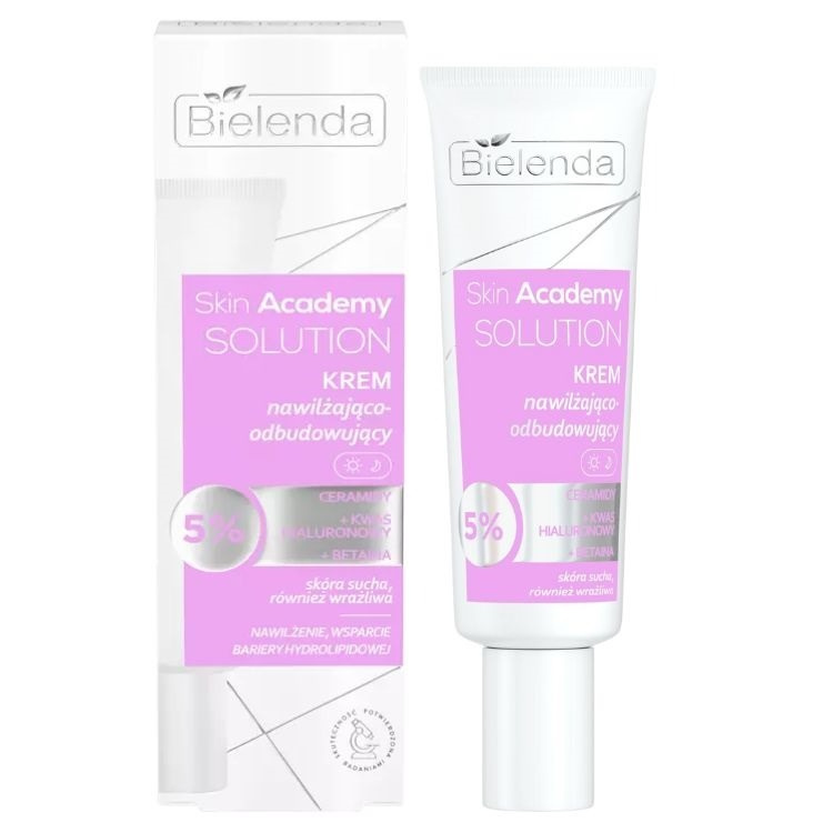 Bielenda Skin Academy Solutions Nawilżająco - Odbudowujący Krem 5% Ceramidy z Kwas Hialuronowy i Betaina dla Skóry Suchej i Wrażliwej na Dzień i na Noc 50ml