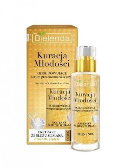 Bielenda Kuracja Młodości Odbudowujące Serum Przeciwzmarszczkowe Ekstrakt ze Śluzu Ślimaka Złoto 24K Peptydy Dzień Noc 30ml