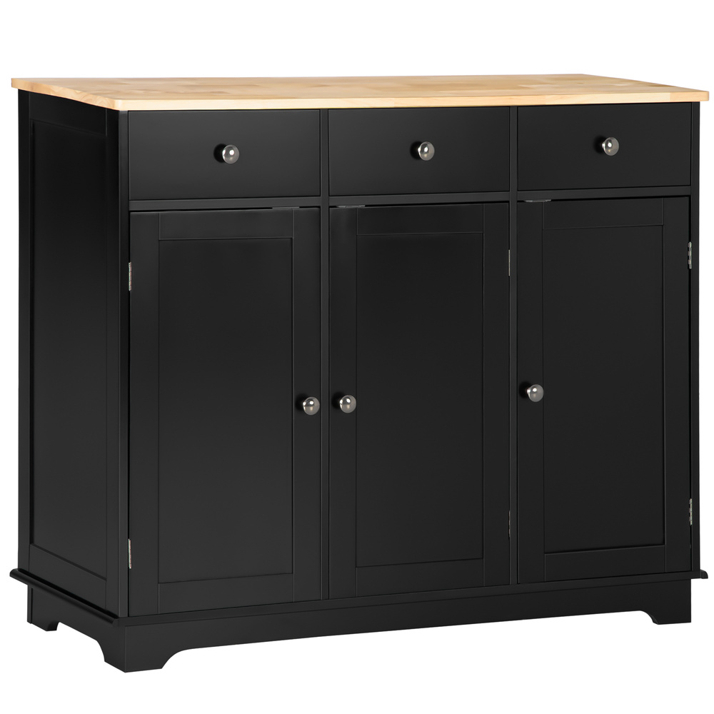 HOMCOM Sideboard with Rubberwood Top and Adjustable Shelves for Dining Room, Kitchen - Black