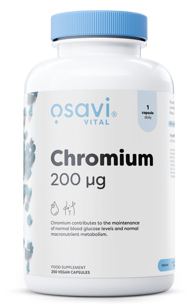 Osavi Chrom 200mcg na Wsparcie Prawidłowego Poziomu Cukru we Krwi 250 Wegańskich Kapsułek