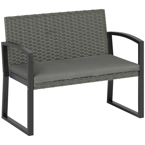 Outsunny Two-Seater Rattan Garden Bench - Light Grey