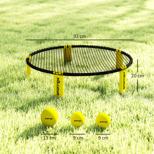 SPORTNOW Spike Game Set, Mini Beach Games Set with Net, 3 Balls and Ball Pump, Portable with Carrying Bag for Outdoor Team Sports, Yellow