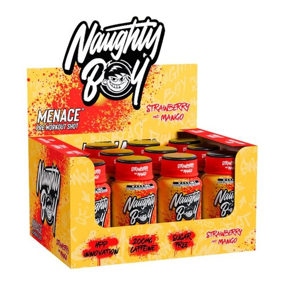Naughty Boy Menace Shot Przedtreningowy Truskawka i Mango 12 x 60 ml