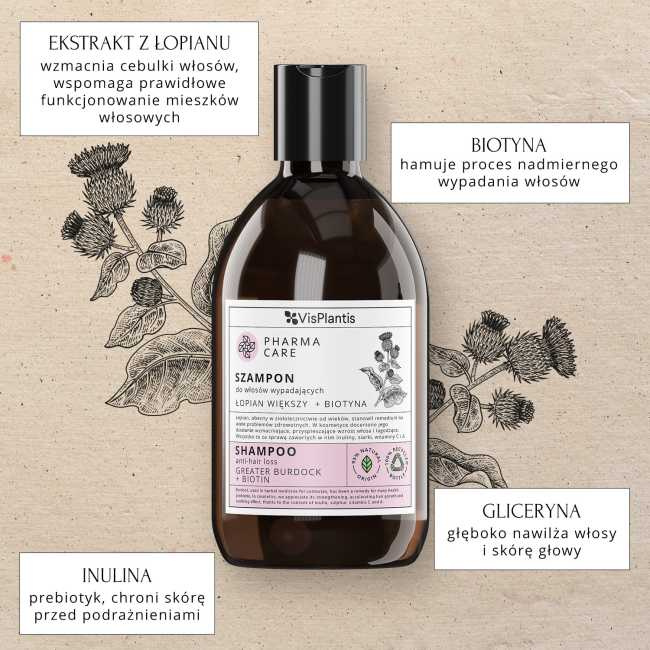 Vis Plantis Pharma Care Szampon do Włosów Wypadających Łopian Większy i Biotyna 500ml