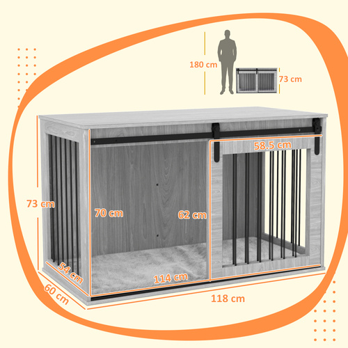 PawHut 46.46'' Dog Crate Furniture with Removable Cushion & Security Latch for Extra Large Dogs - Grey