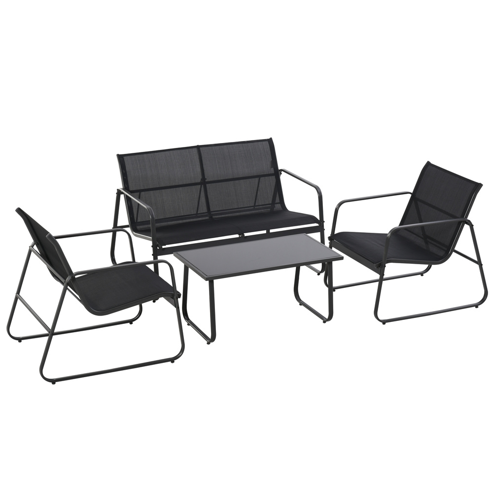Outsunny Four-Piece Minimalistic Garden Sofa Set - Black