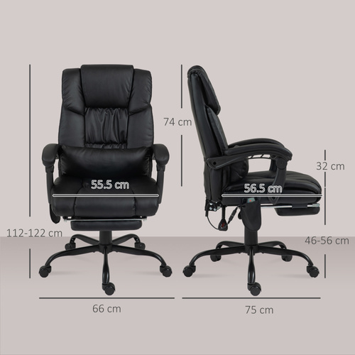 Vinsetto 6-Point Massage Office Chair, PU Leather Desk Chair with Adjustable Height and Footrest for Home Office, Black