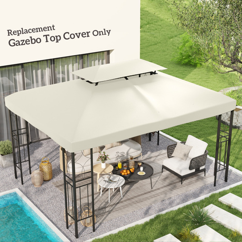 Outsunny 3x4m Gazebo Replacement Roof Canopy 2 Tier Top UV Cover Garden Patio Outdoor Sun Awning Shelters Cream (TOP COVER ONLY)