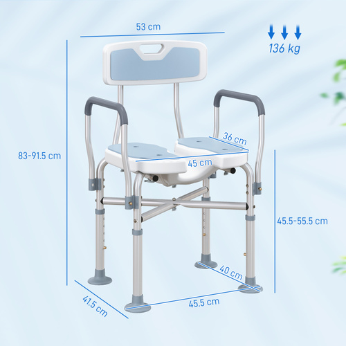 HOMCOM Aluminium Shower Chair, with Padded Seat - Light Blue